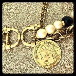 French Coin Fashion pearl gold chain Necklace